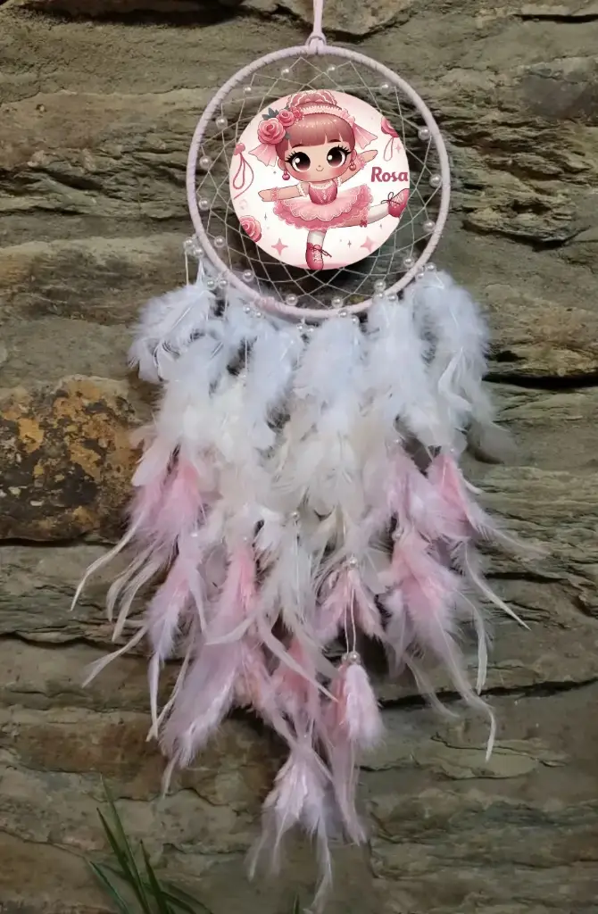 Attrape rêve rose/blanc pâle