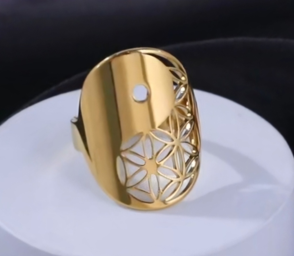 Bague "Fleur de vie & yin yang" (doré)
