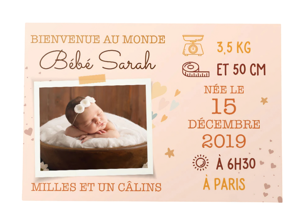 Toile personnalisée "Naissance" (fille)