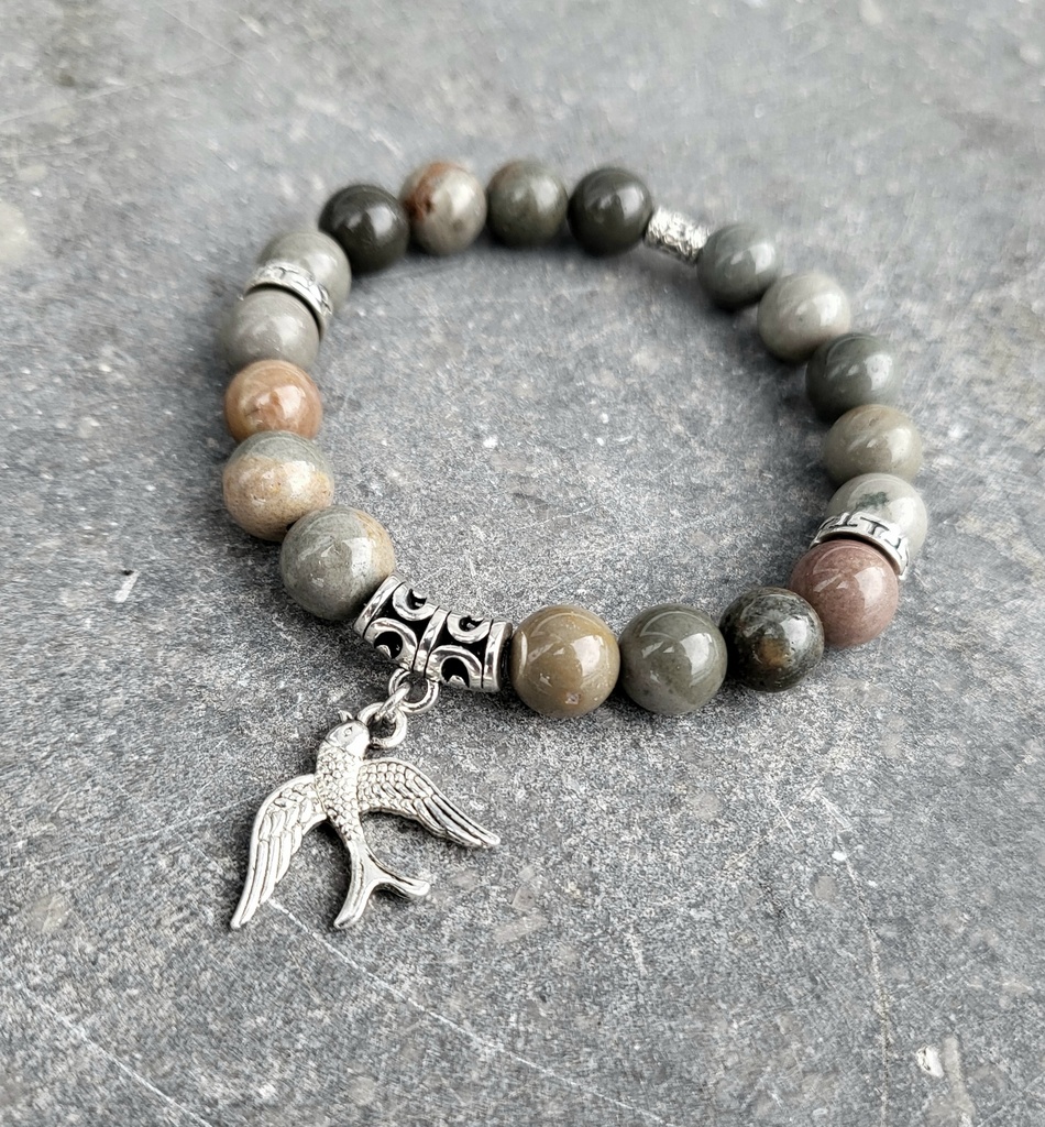 Bracelet "équilibre"  Jaspe ocean (S (17cm), Avec pendentif)