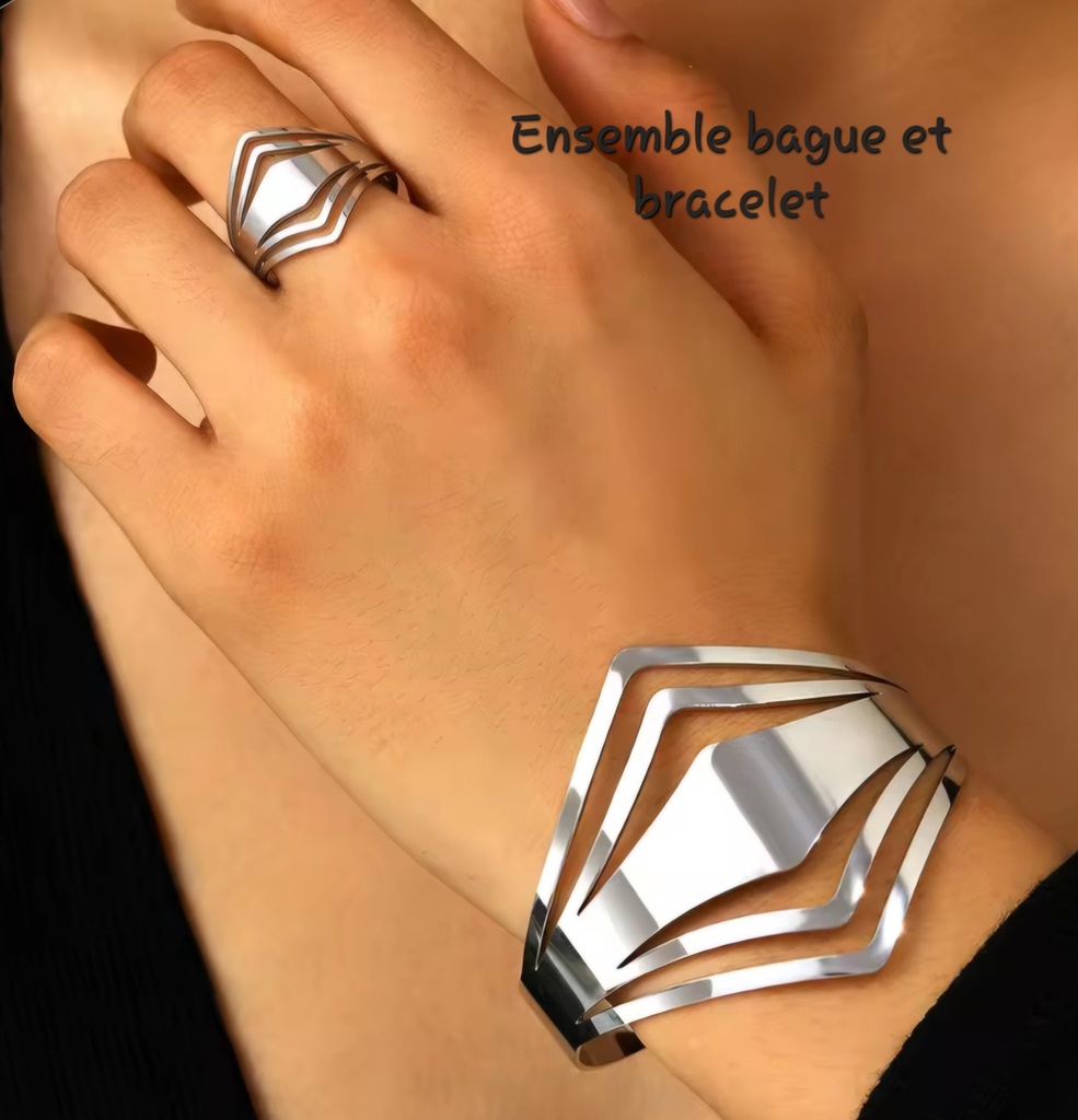 Ensemble bague et bracelet "Graphique"
