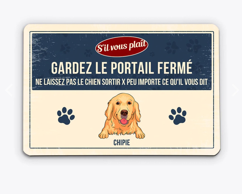 Plaque en métal personnalisée " Chien" (sans percage)