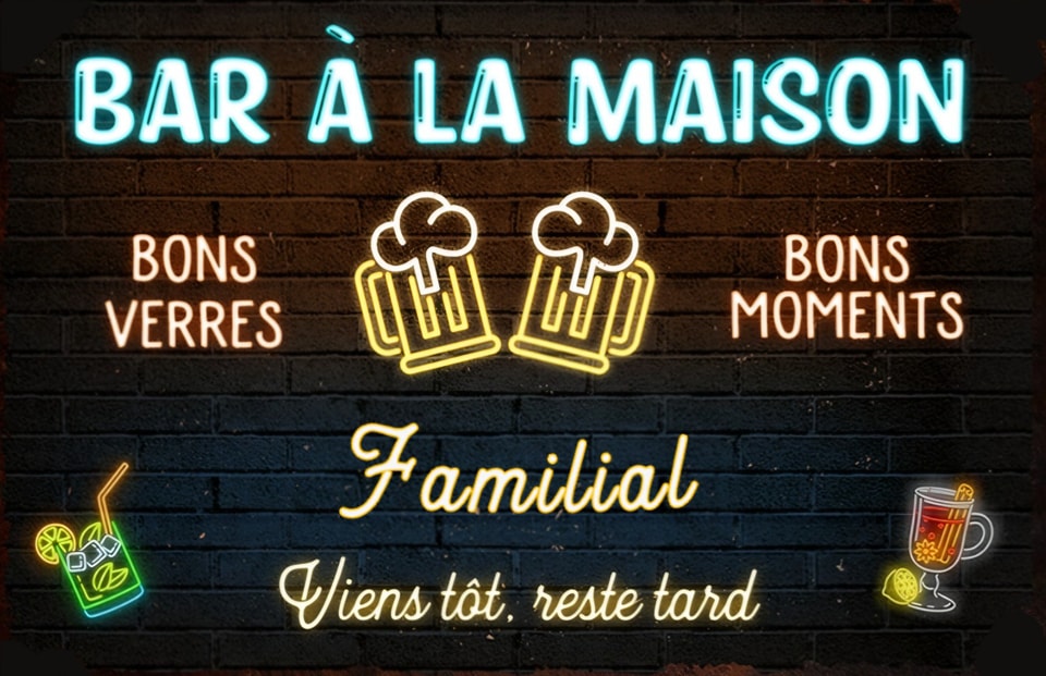 Plaque métal "Bar à la maison" (sans percage)