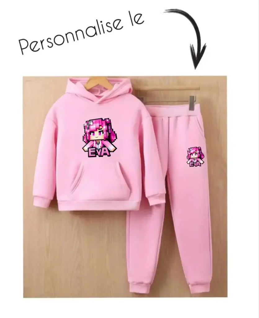 Ensemble sweat et pantalon personnalisé enfant fille (5-6ans, Blanc)