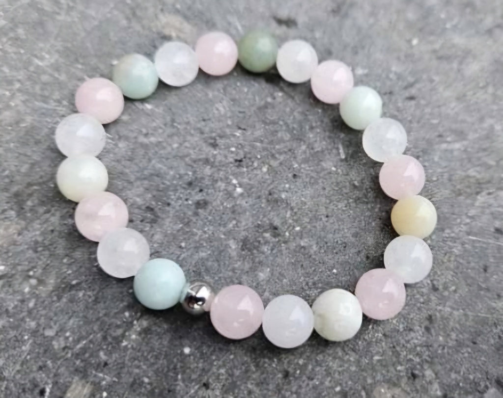 Bracelet "multifonction" quartz rose, agate blanche & labradorite (S (17cm), Quartz rose)