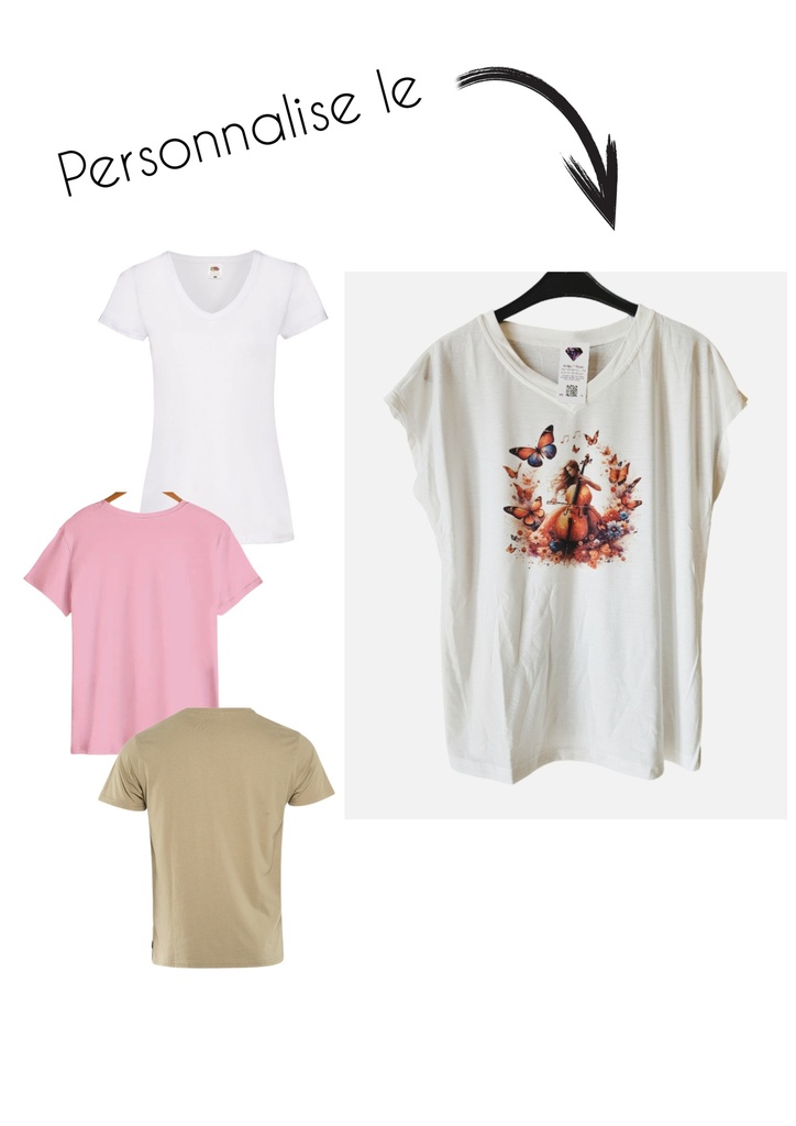 T shirt personnalisé femme (Blanc, S, Col V)