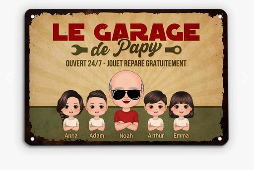 Plaque métal personnalisée "Garage de papy"