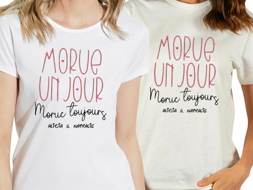 Duo t-shirt "Morue toujours" personnalisé